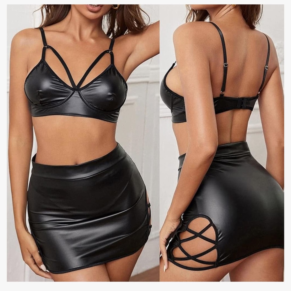 Black Faux Leather Mini Skirt